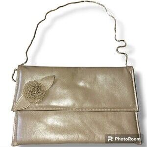 Vintage Coastal Cowgirl Y2K Maryann Rosenfeld Tan Brown Flower Gold Chain Bag